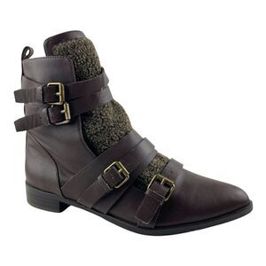 JOE'S JEANS Women's Brown Strappy Ankle Boots with Fur Tongue Side Zip US 6